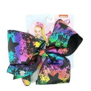 JoJo Siwa 8" Bow, Black w/Shiny Rainbow Splatters